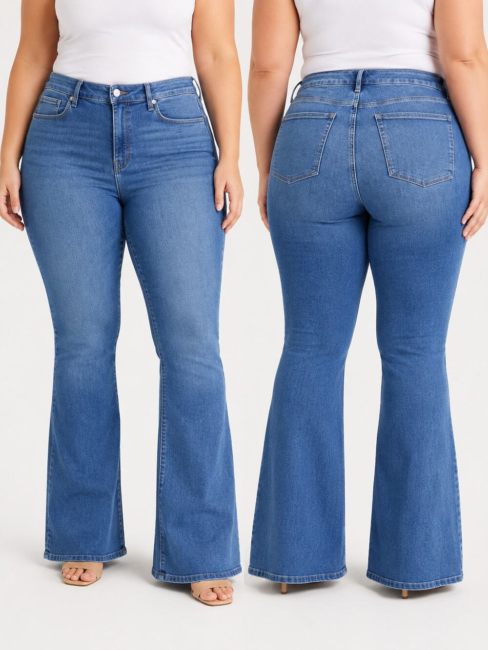 Good American Good Legs Flare Jeans Plus Size 26  Mid Rise Stretch Denim NWT